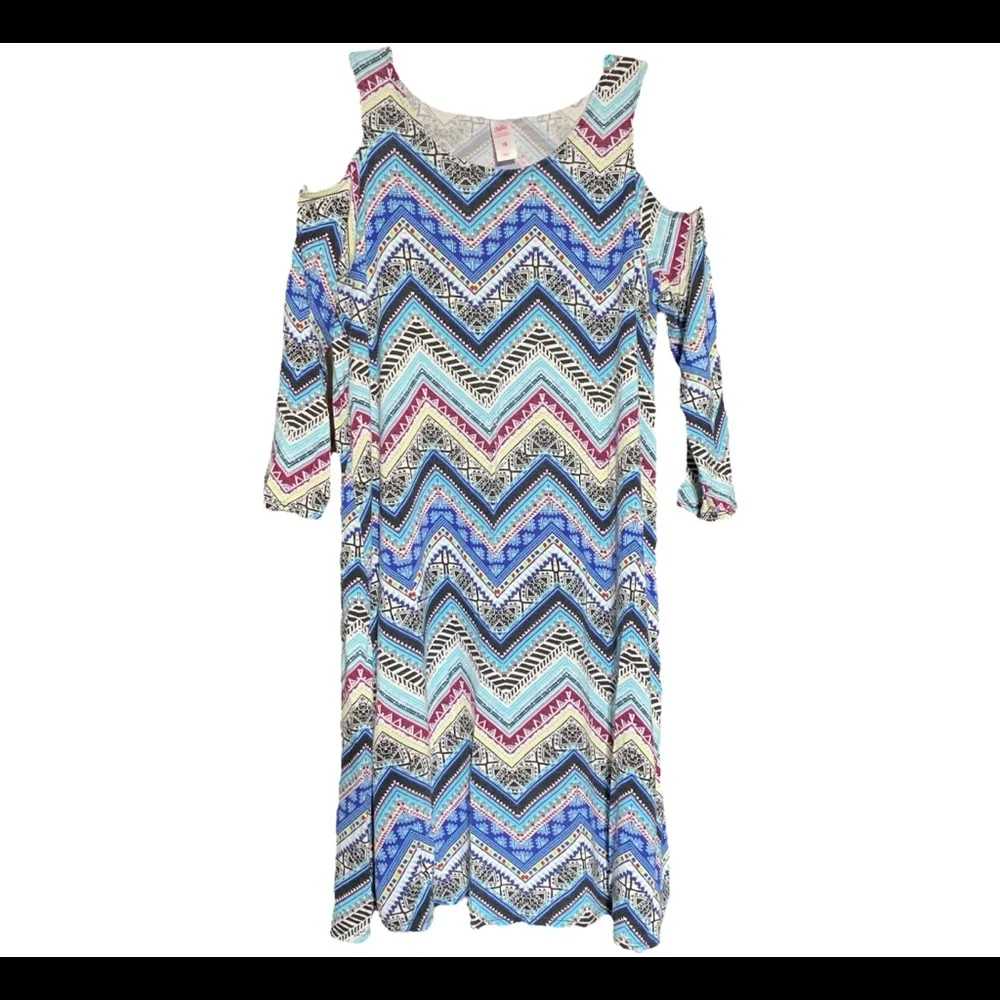 Justice chevron pattern blue & white cold stretchy soft shoulder dress size 18